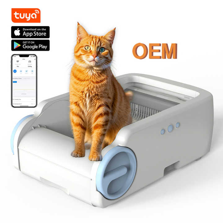 Selbstreinigende Katzentoilette mit offener Oberseite und APP-Steuerung
